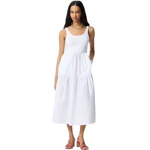 NEW J. CREW Factory Tiered knit mixy midi dress‎ in white Cotton Size Large